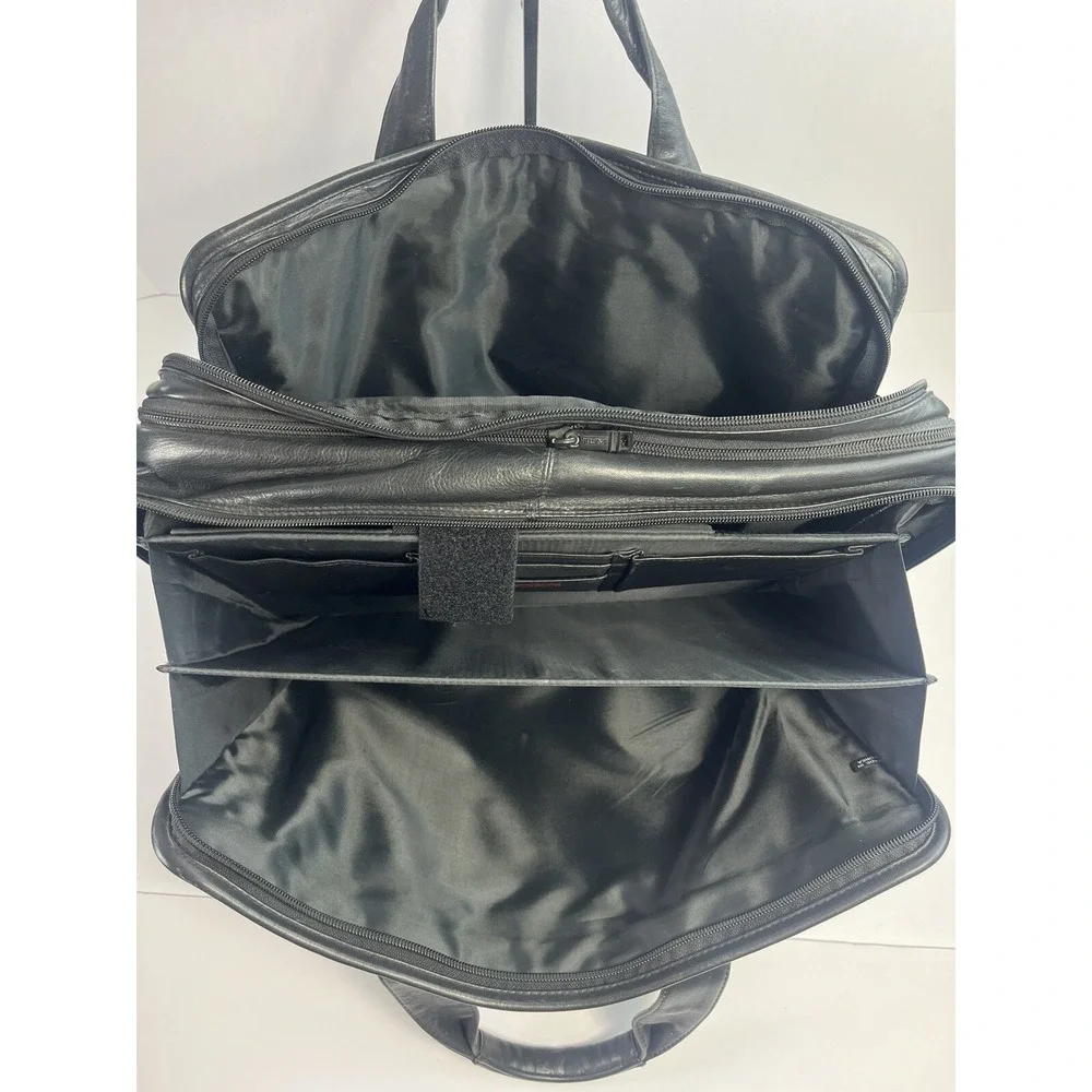 TUMI Black Leather Laptop Messenger Bag 17